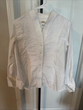 Talbots White Pintuck V-Neck Blouse